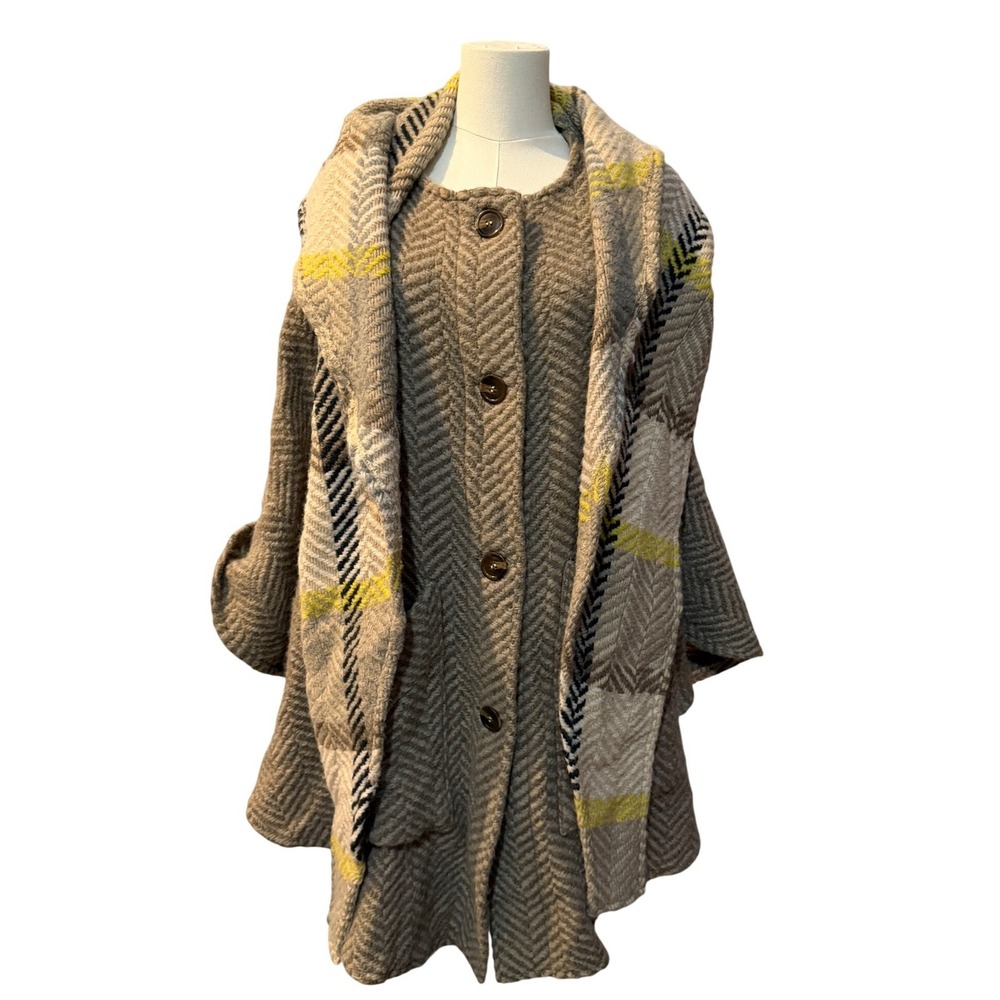 Blarney Woollen Mills Ireland Womens Button Up Wool Herringbone Cape Coat L/XL